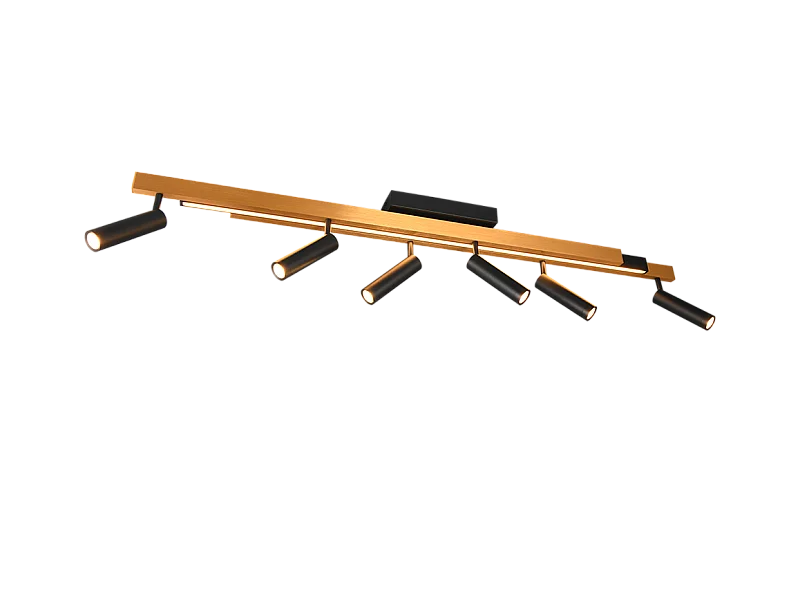 Plafoniera LED 6 luci, metallo, oro nero, 180x23x8,5 cm, Zeno