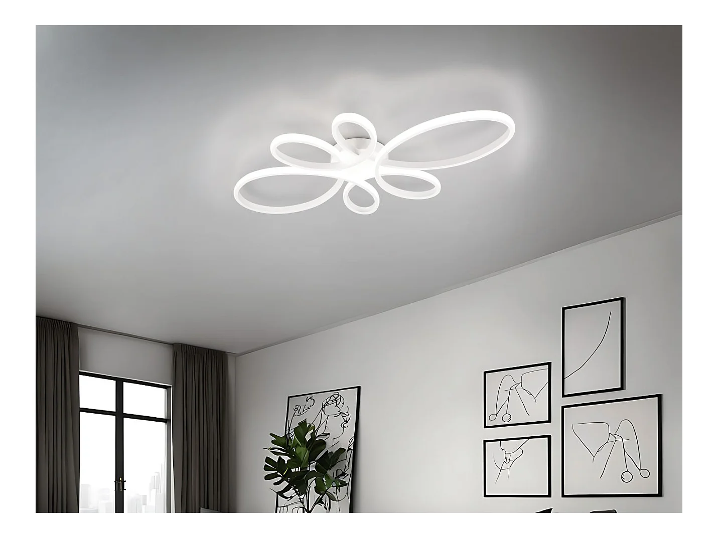 Plafoniera LED, metallo, bianco opaco, 83x7,5x45,5 cm, Fly