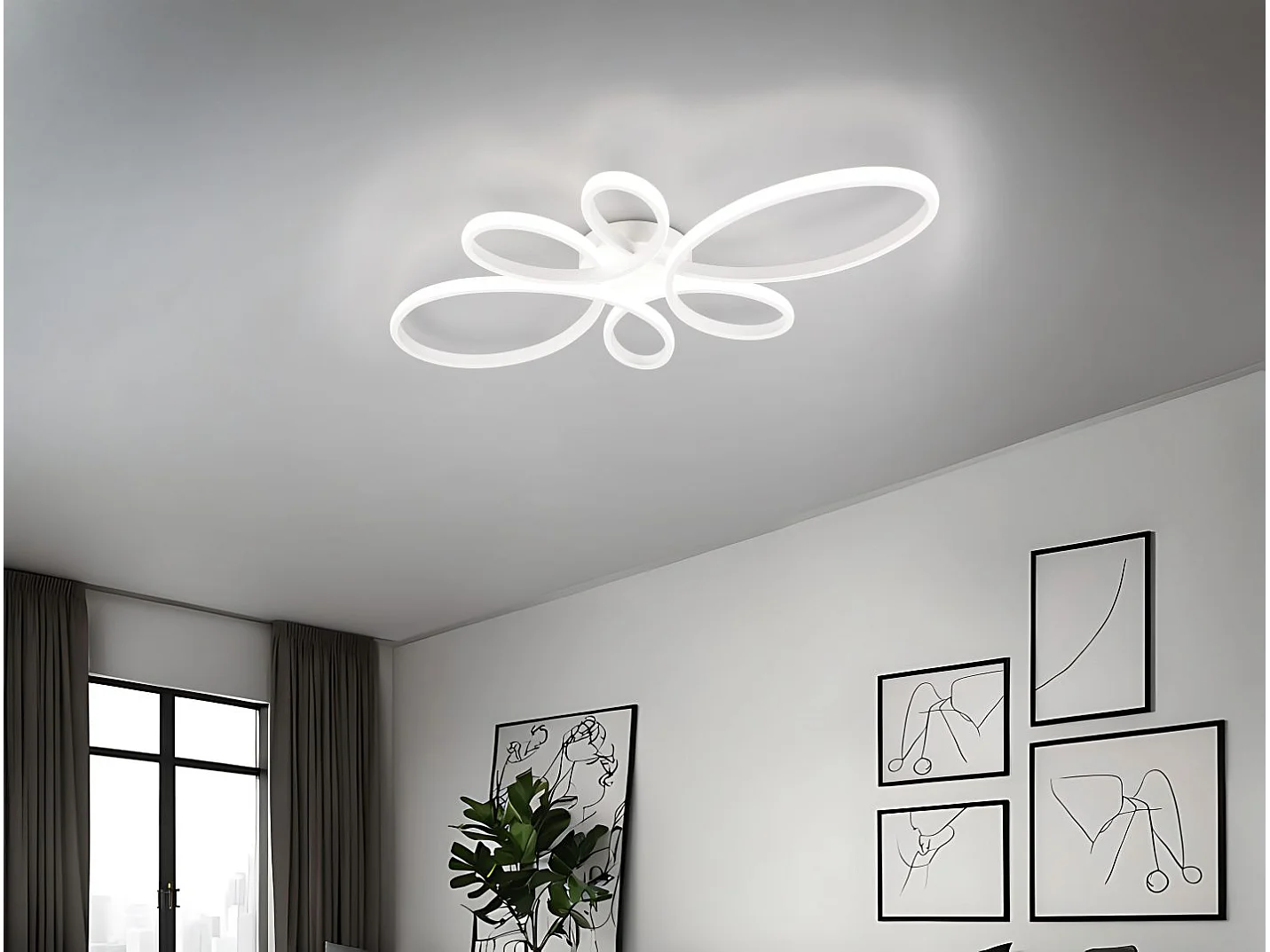 Plafoniera LED, metallo, bianco opaco, 83x7,5x45,5 cm, Fly
