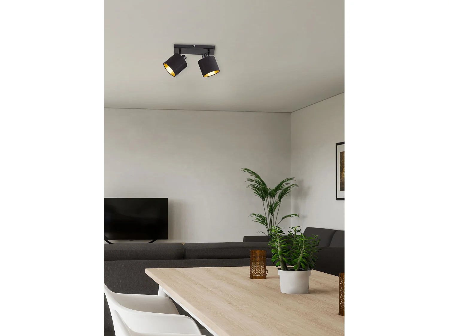 Faretto 2 luci, metallo, nero opaco, 28x19x17,6 cm, Tommy