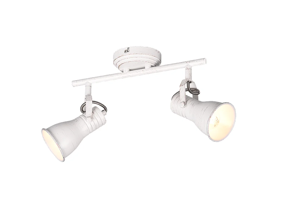 Faretto 2 luci, metallo, bianco anticato, 30x22x10 cm, Steam