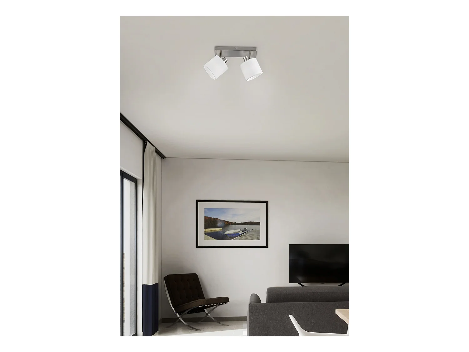 Faretto 2 luci, metallo, nichel opaco, 28x19x17,6 cm, Tommy