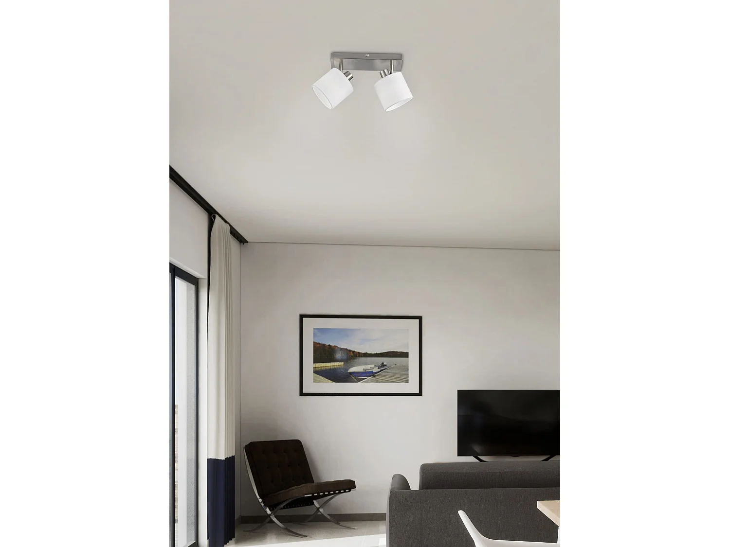 Faretto 2 luci, metallo, nichel opaco, 28x19x17,6 cm, Tommy