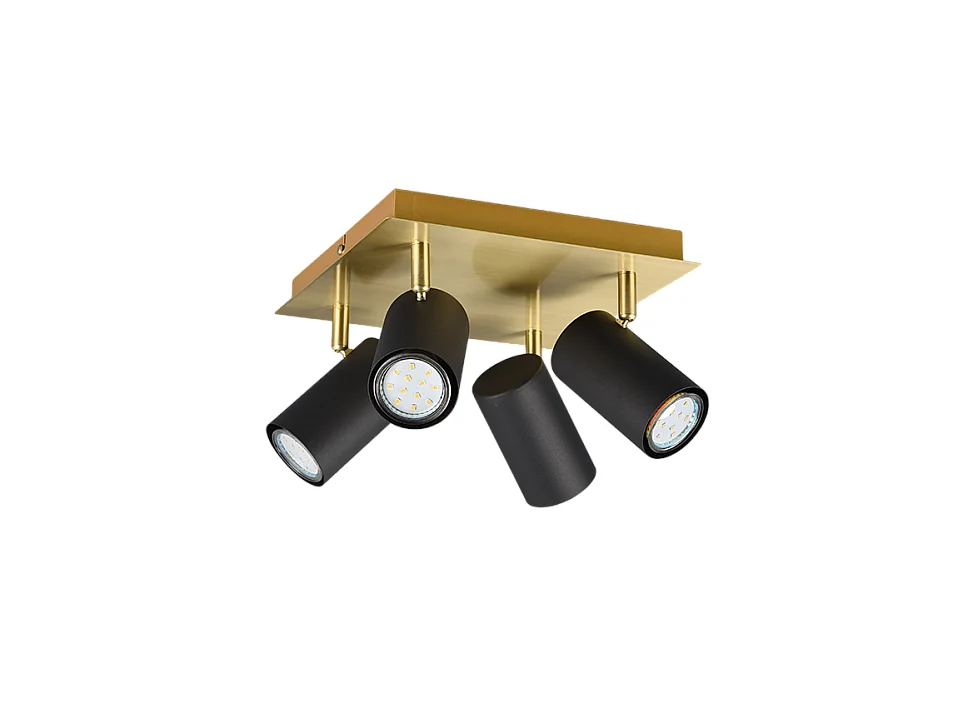 Faretto 4 luci, metallo, oro nero, 24x15x24 cm, Marley