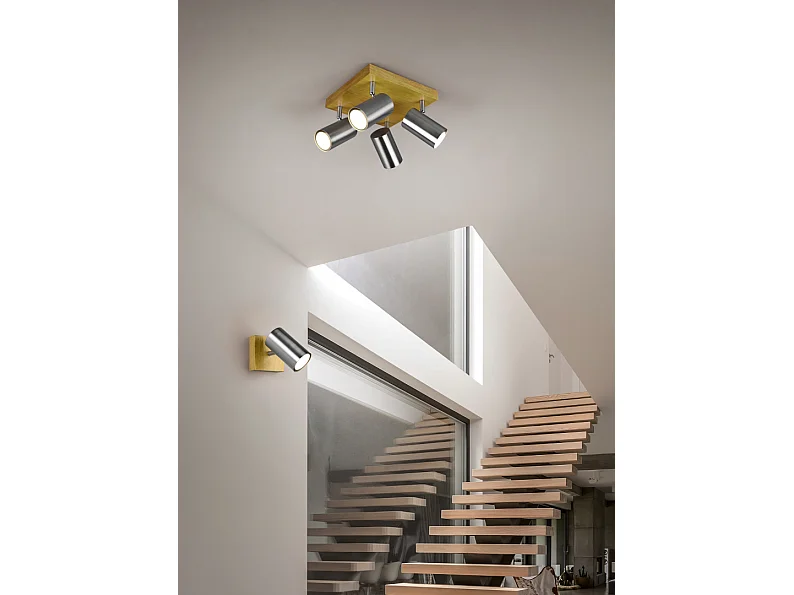 Faretto 4 luci, metallo, nichel opaco, 22x16x22 cm, Marley