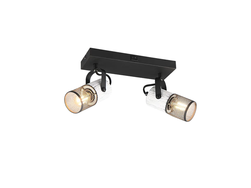 Faretto 2 luci, metallo, nero, 26x19,5x9 cm, Tosh