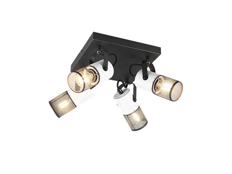 Faretto 4 luci, metallo, nero, 22x19,5x22 cm, Tosh