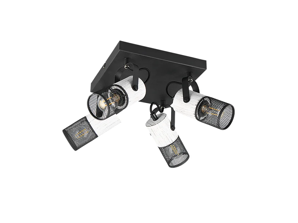 Faretto 4 luci, metallo, nero, 22x19,5x22 cm, Tosh