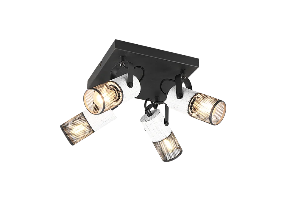 Faretto 4 luci, metallo, nero, 22x19,5x22 cm, Tosh