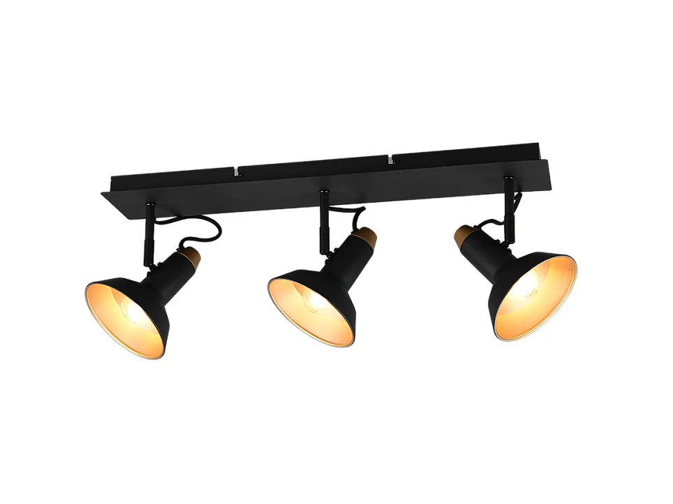 Faretto 3 luci, metallo, nero opaco, 60x22,8x13,8 cm, Roxie
