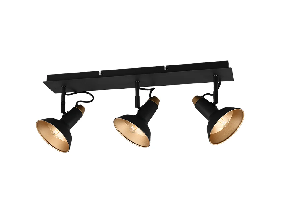 Faretto 3 luci, metallo, nero opaco, 60x22,8x13,8 cm, Roxie