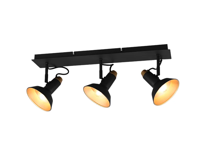 Faretto 3 luci, metallo, nero opaco, 60x22,8x13,8 cm, Roxie