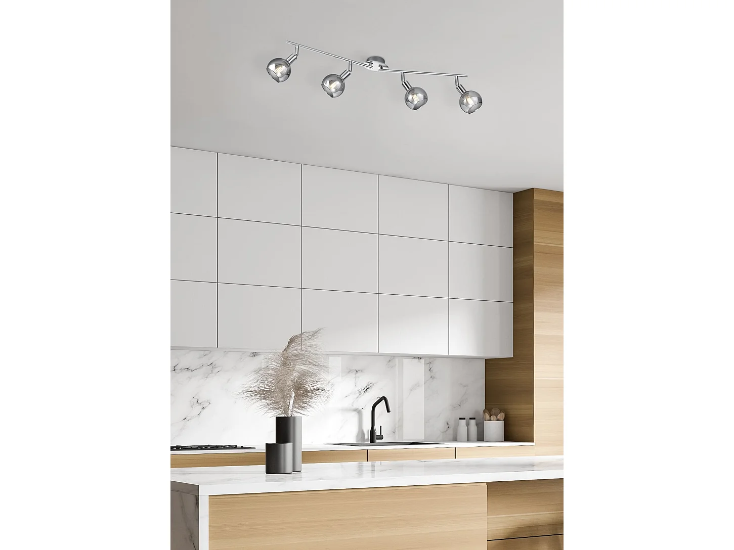 Faretto 4 luci, metallo, cromo, 85x20,5x9 cm, Brest