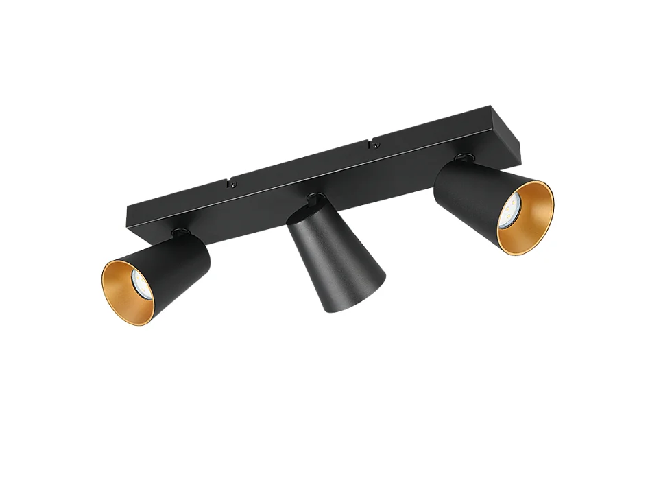 Faretto 3 luci, metallo, nero opaco, 46x16x8,5 cm, Sharp