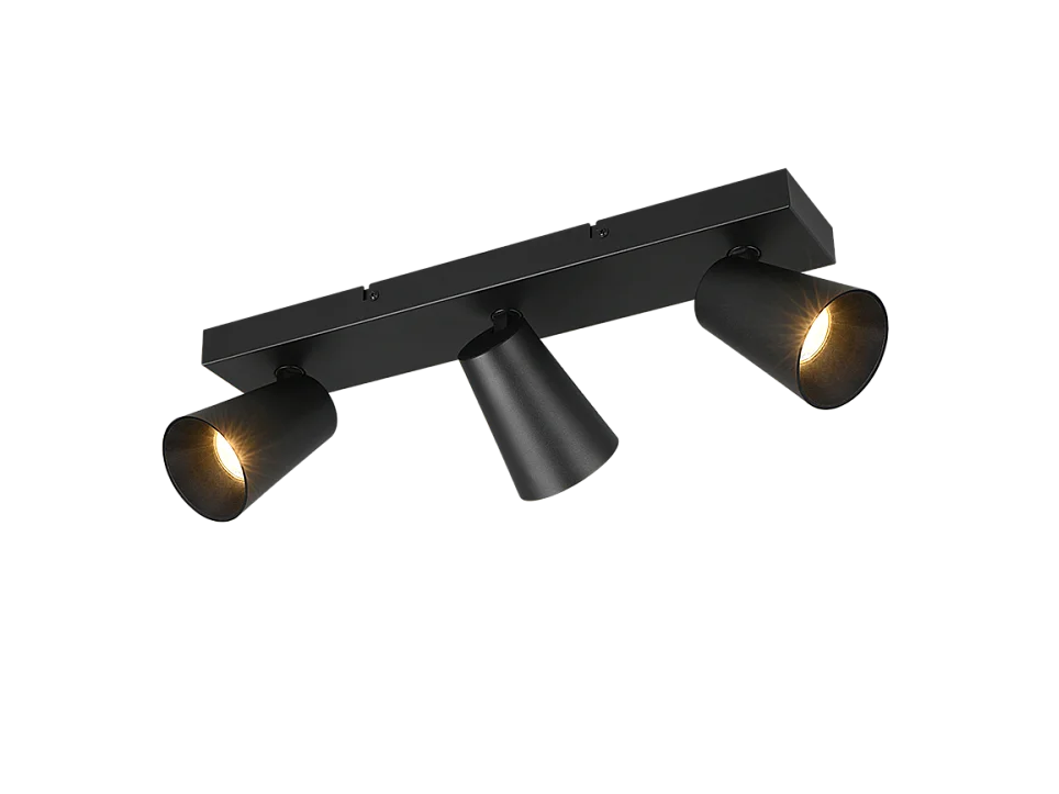 Faretto 3 luci, metallo, nero opaco, 46x16x8,5 cm, Sharp