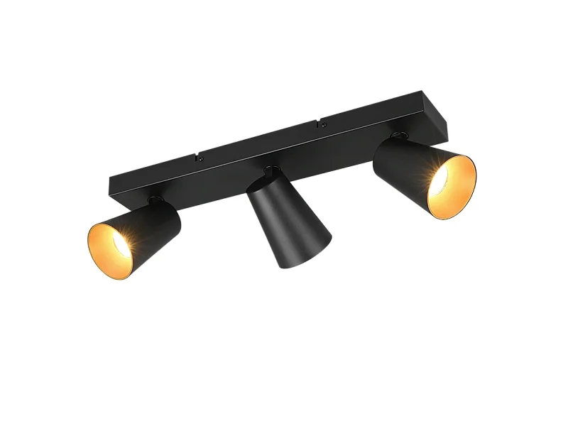 Faretto 3 luci, metallo, nero opaco, 46x16x8,5 cm, Sharp