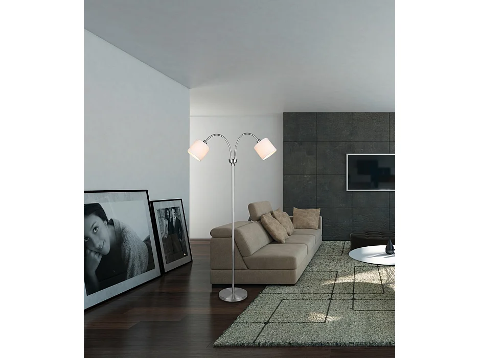 Piantana 2 luci, metallo, nichel opaco, 60x130x25 cm, Tommy