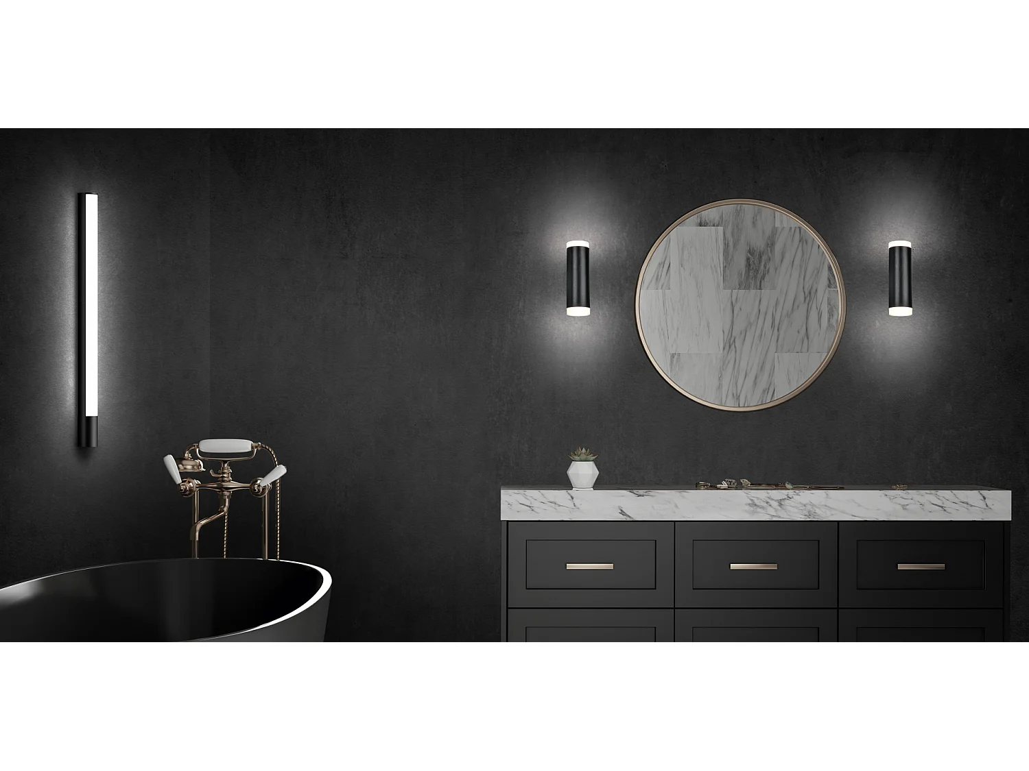 Applique LED, plastica, nero opaco, 119x5,5x7 cm, Piera