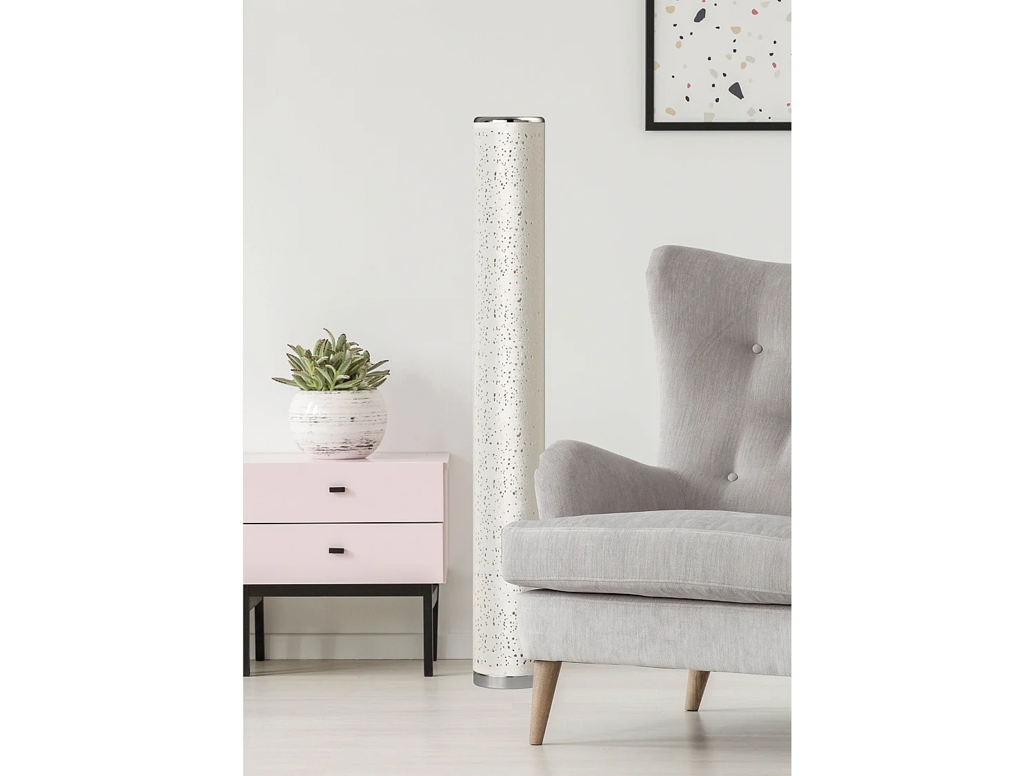 Piantana LED, tessuto, bianco, 13x103x13 cm, Tico