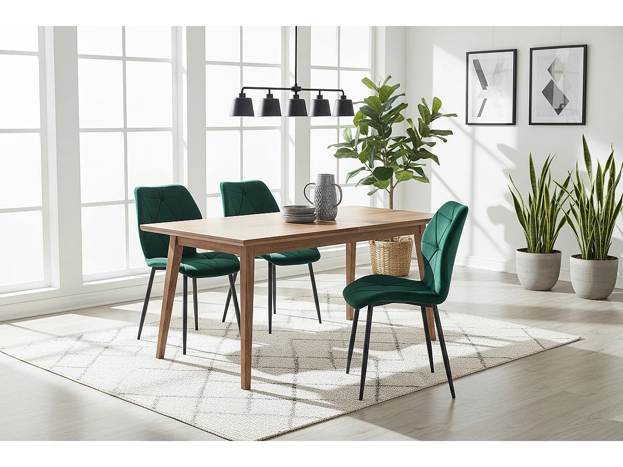 Lot 4 Chaises Salle à Manger Coquillage Velours Vert Sapin Pieds Métal Noir 46x58,5x87cm