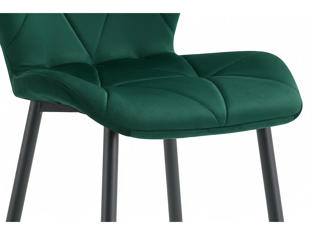 Lot 4 Chaises Salle à Manger Coquillage Velours Vert Sapin Pieds Métal Noir 46x58,5x87cm