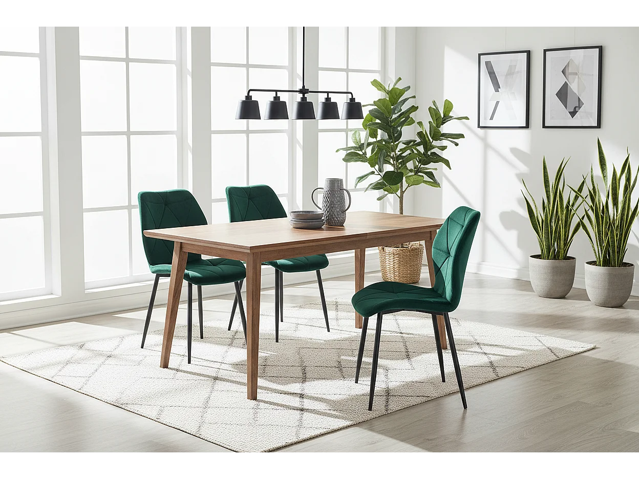 Lot 4 Chaises Salle à Manger Coquillage Velours Vert Sapin Pieds Métal Noir 46x58,5x87cm