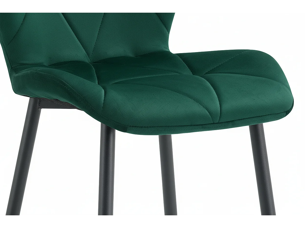 Lot 4 Chaises Salle à Manger Coquillage Velours Vert Sapin Pieds Métal Noir 46x58,5x87cm