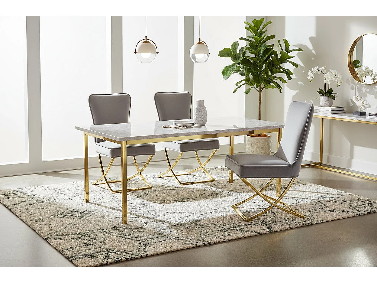 Lot 4 Chaises Salle à Manger Gabrielle Velours Gris Capitonné Pieds Gold