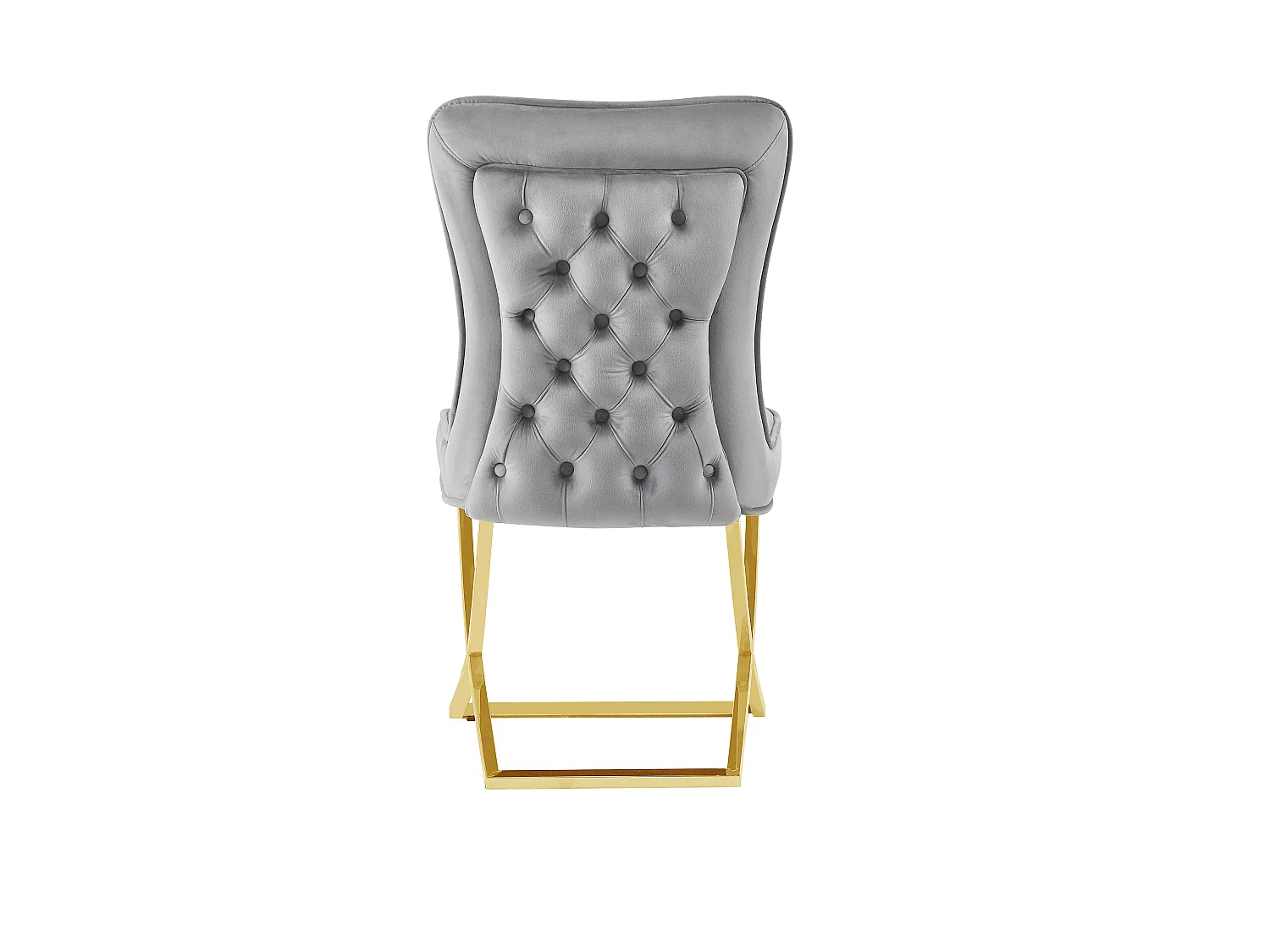 Lot 4 Chaises Salle à Manger Gabrielle Velours Gris Capitonné Pieds Gold