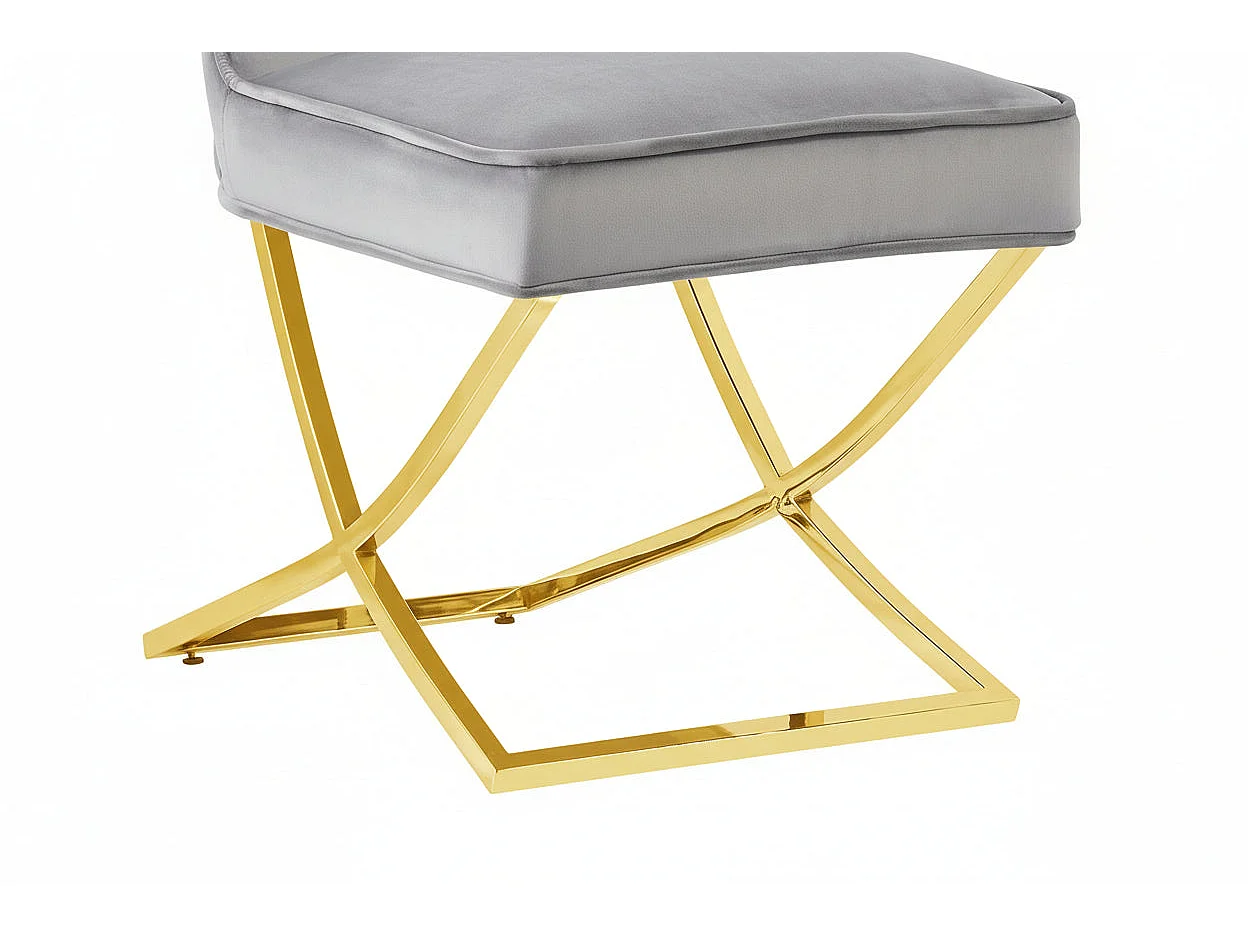 Lot 4 Chaises Salle à Manger Gabrielle Velours Gris Capitonné Pieds Gold