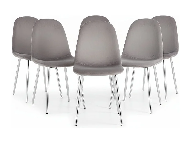 Lot de 6 chaises scandinaves en velours anthracite pieds chrome 44x50x87 cm