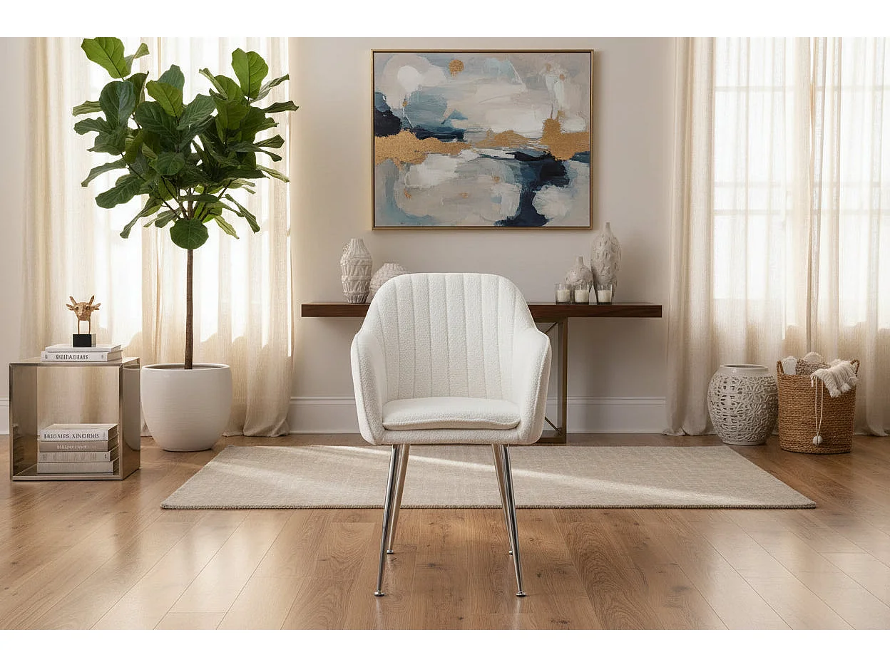 Lot de 2 chaises Chic KANVAS en velours blanc doudou pieds Chromés