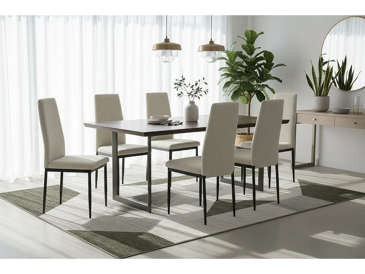 Lot 4 Chaises Salle à Manger Klarna Tissu Côtelé Écru Pieds Métal Noir