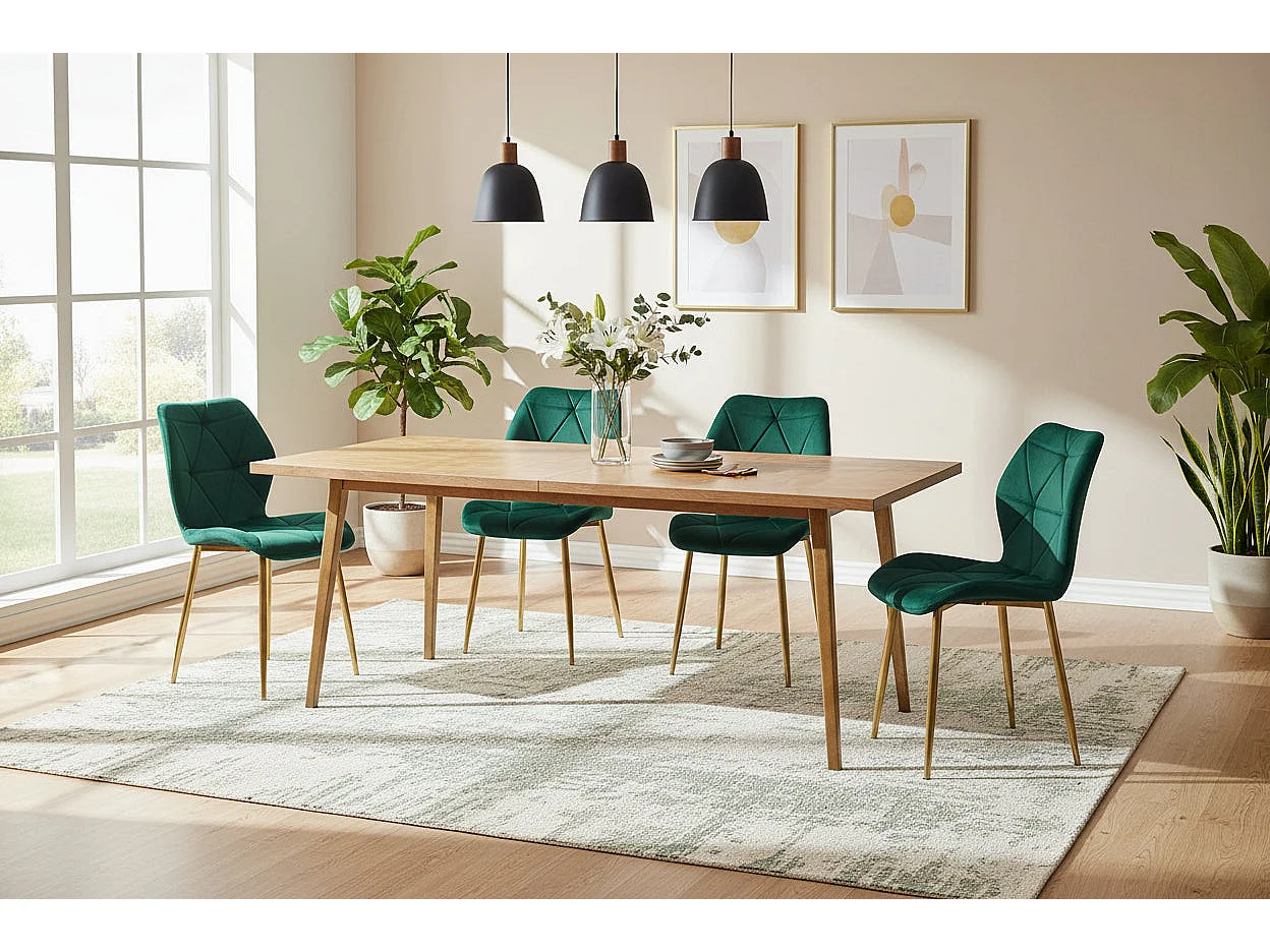 Lot 4 Chaises Salle à Manger Coquillage Velours Vert Pieds Gold 46x58,5x87cm