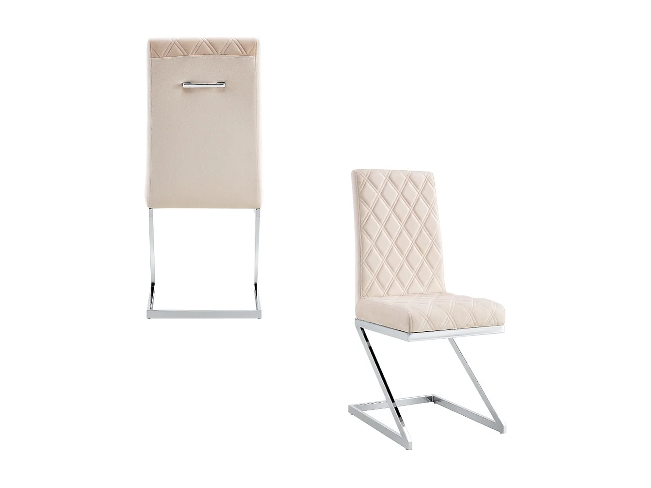 Lot de 2 chaises de salle à manger velours beige pieds chrome - Cocomat