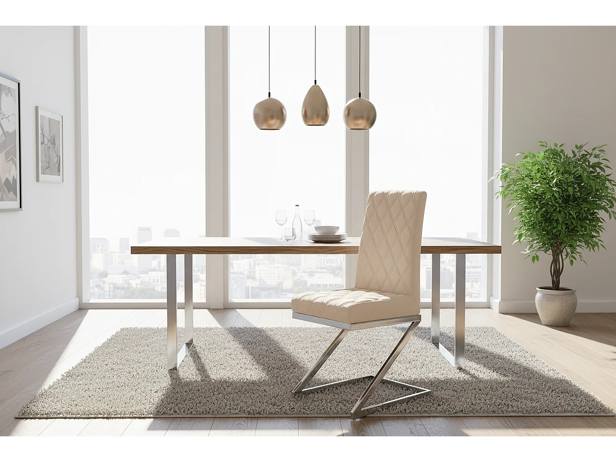 Lot de 2 chaises de salle à manger velours beige pieds chrome - Cocomat