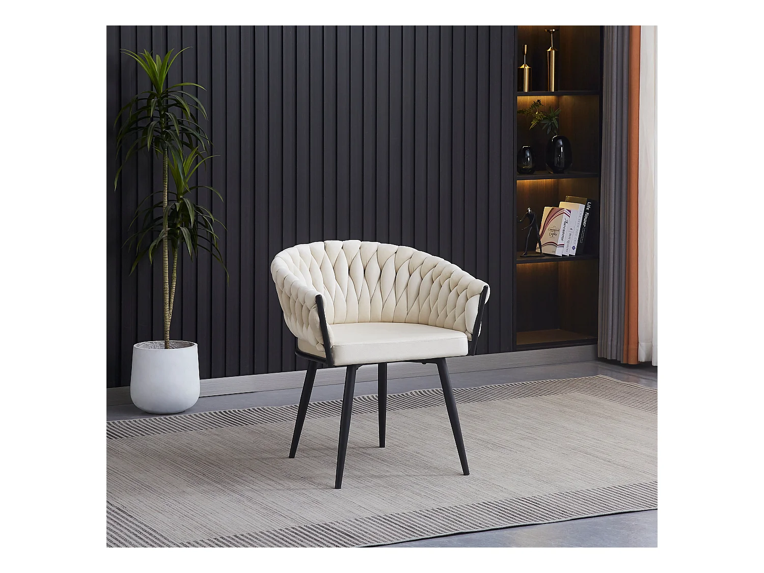 Lot de 2 chaises TRESSEES Velours Pied en métal noir