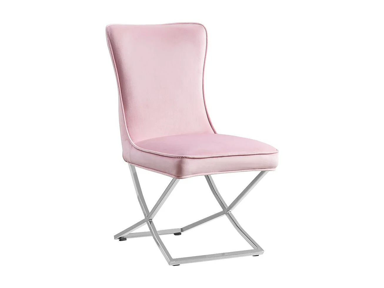 Lot 2 Chaises Salle à Manger Gabrielle Capitonnées Velours Rose Pieds Chrome 59x52x95cm