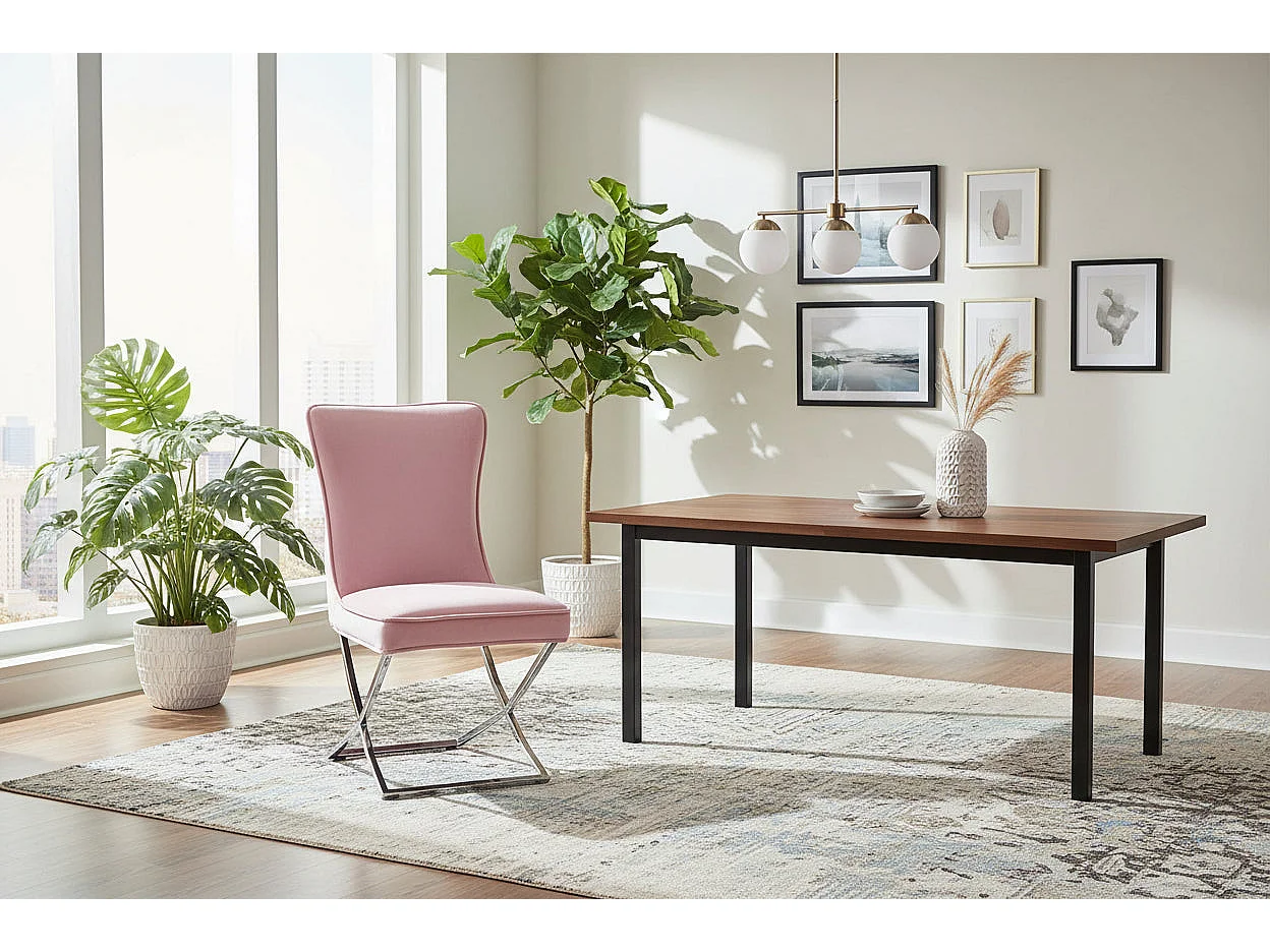 Lot 2 Chaises Salle à Manger Gabrielle Capitonnées Velours Rose Pieds Chrome 59x52x95cm