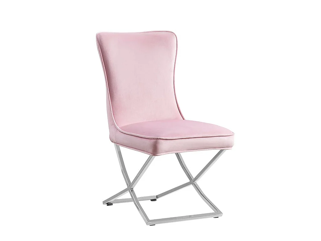 Lot 2 Chaises Salle à Manger Gabrielle Capitonnées Velours Rose Pieds Chrome 59x52x95cm