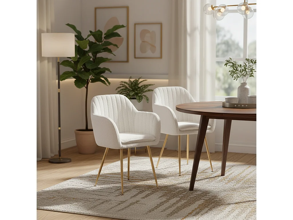 Lot de 2 chaises Chic KANVAS en velours blanc doudou pieds Gold