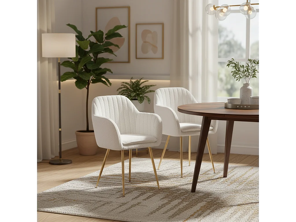 Lot de 2 chaises Chic KANVAS en velours blanc doudou pieds Gold