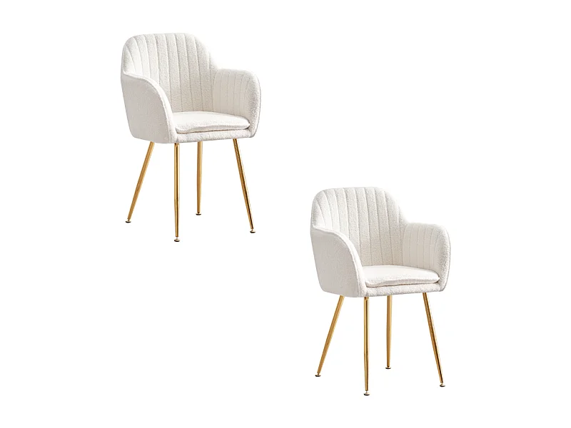 Lot de 2 chaises Chic KANVAS en velours blanc doudou pieds Gold