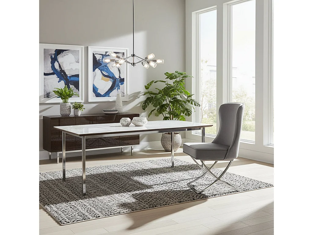 Lot 2 Chaises Salle à Manger Gabrielle Capitonnées Velours Gris Pieds Chrome 59x52x95cm