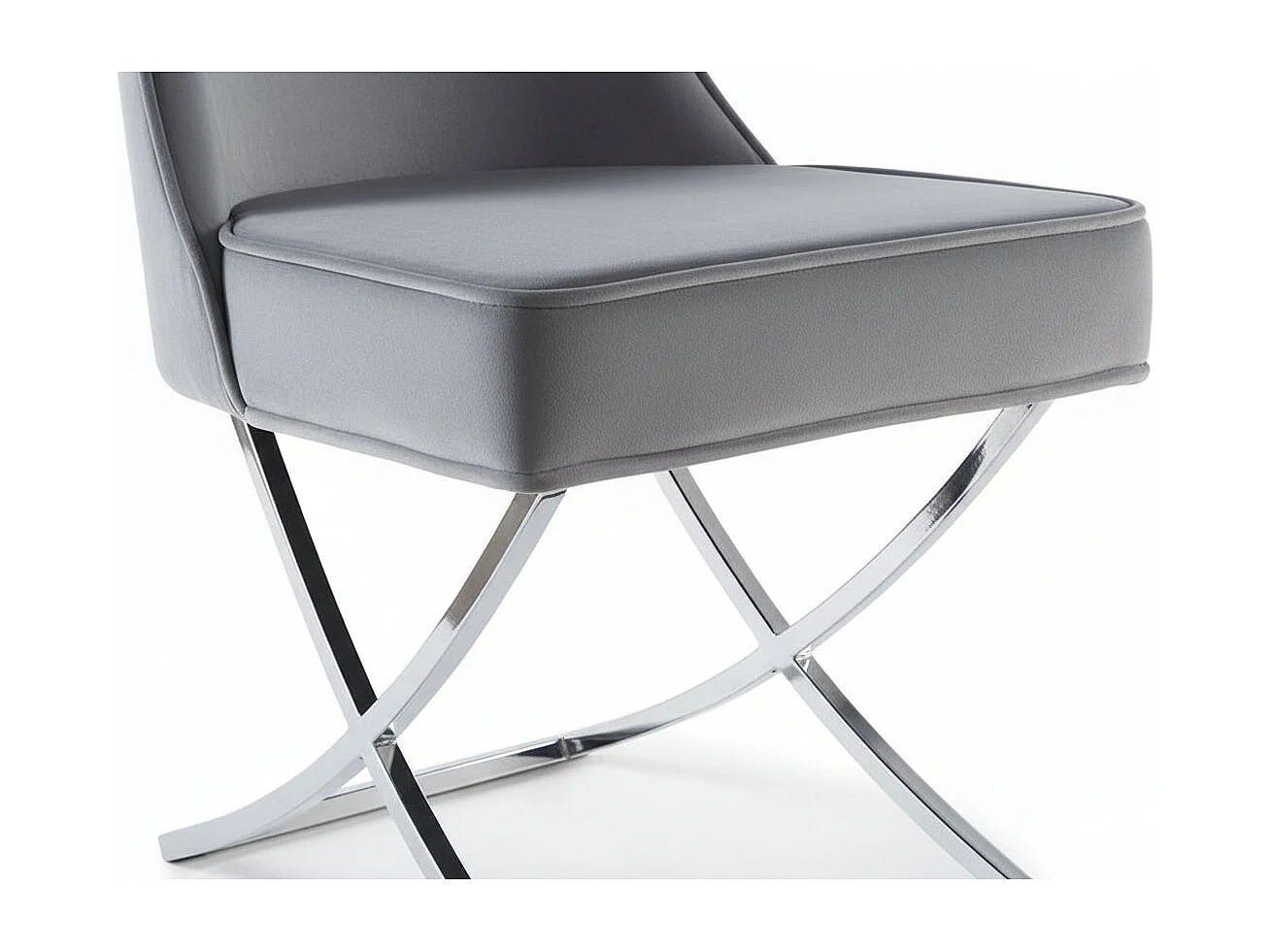 Lot 2 Chaises Salle à Manger Gabrielle Capitonnées Velours Gris Pieds Chrome 59x52x95cm