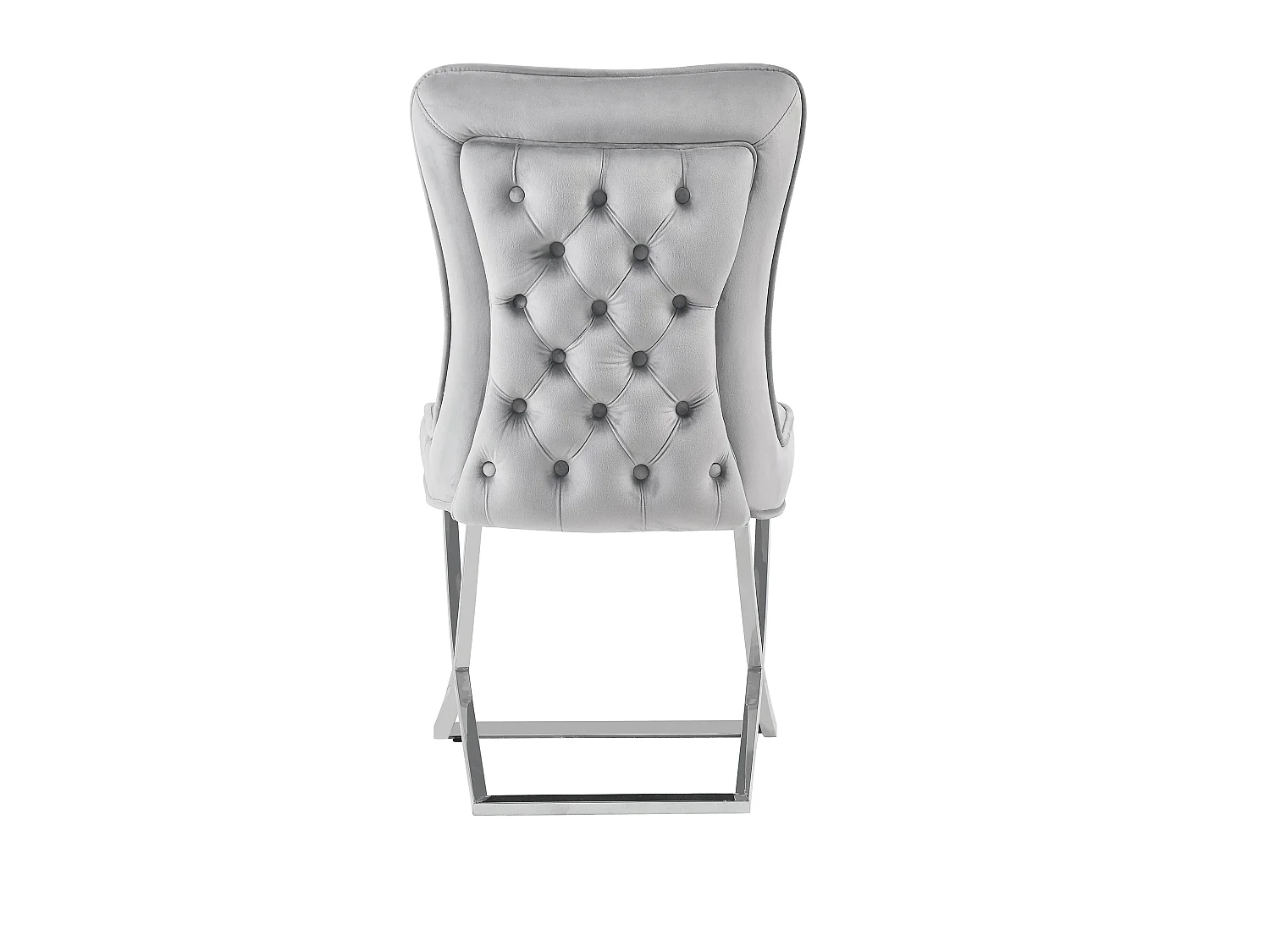 Lot 2 Chaises Salle à Manger Gabrielle Capitonnées Velours Gris Pieds Chrome 59x52x95cm