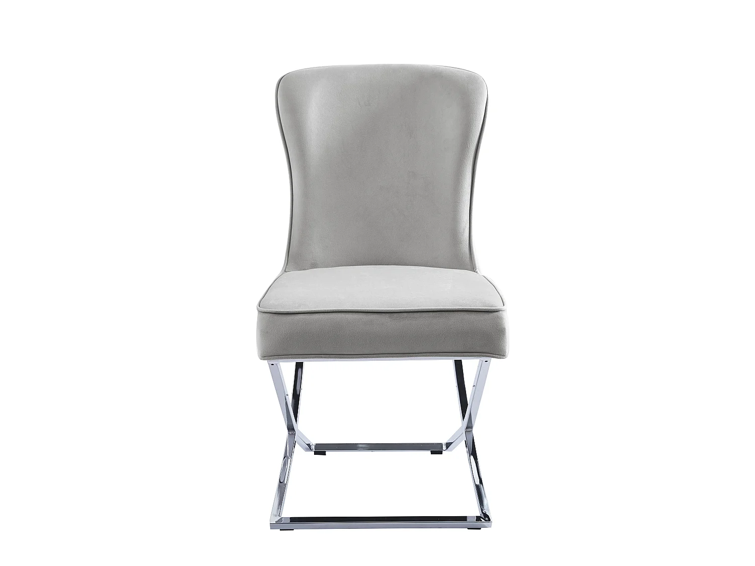 Lot 2 Chaises Salle à Manger Gabrielle Capitonnées Velours Gris Pieds Chrome 59x52x95cm