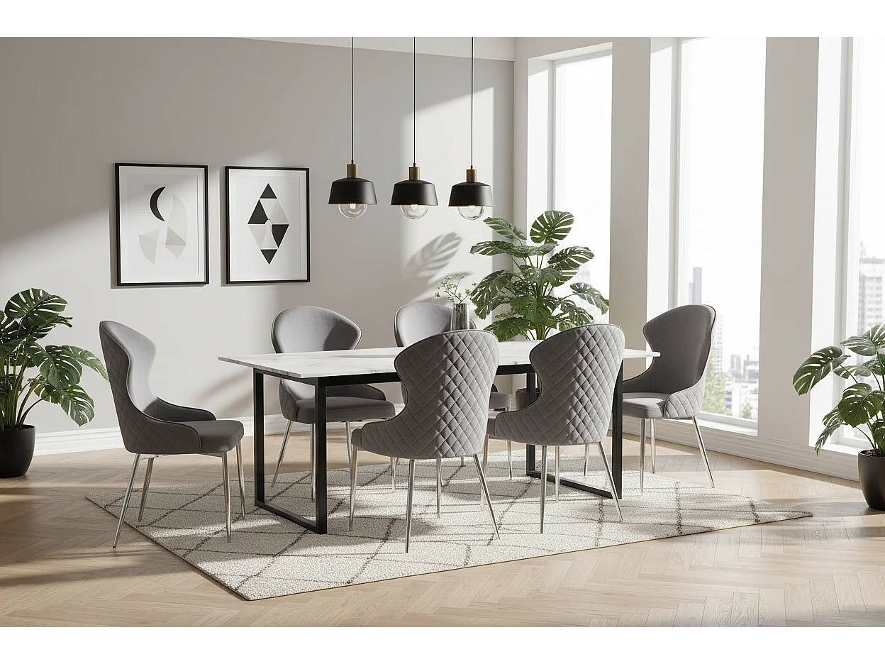 Lot 2 Chaises Salle à Manger Hilton Velours Anthracite Pieds Chrome