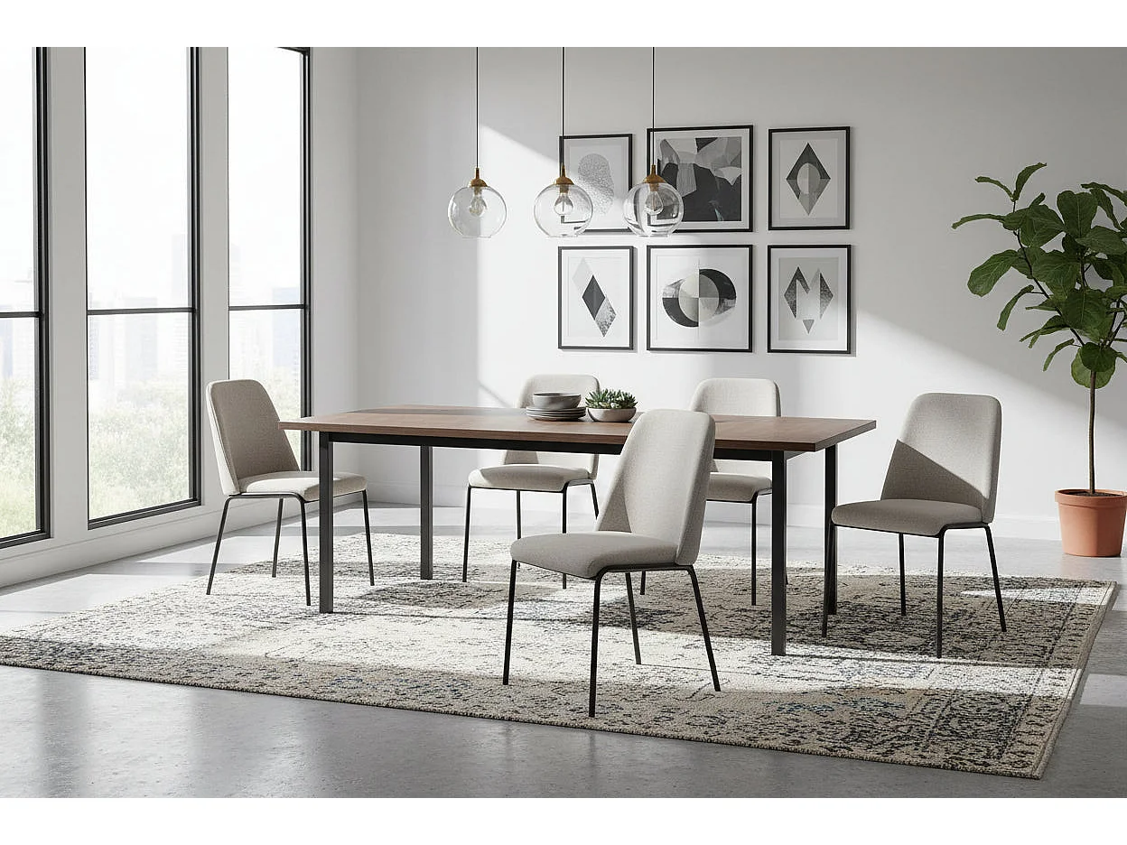 Lot 4 Chaises Salle à Manger Cali Tissu Effet Lin Beige Pieds Métal Noir 47x58,5x86,5cm