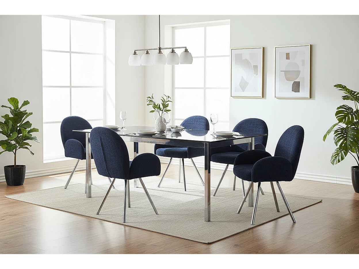 Lot 2 Chaises Salle à Manger Elisa Velours Bleu Pieds Chrome 42x55x87cm